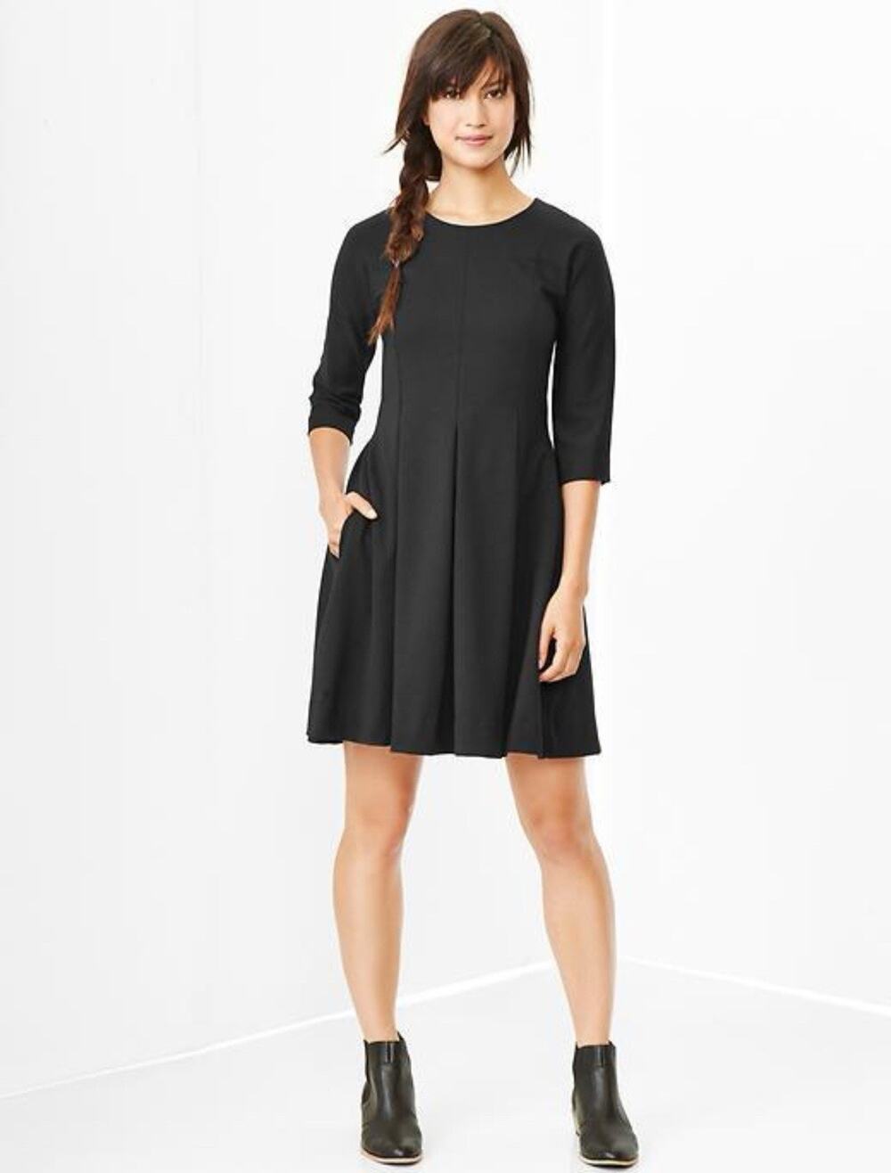Gap Dress Navy 1/2 Sleeve Fit & Flare Skater Stretch Ponte Classic Minimalist 6
